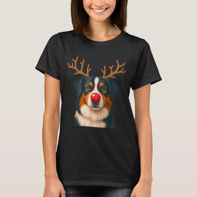 T-shirt Reindeer Australian Shepherd Christmas Aussie Dog  (Devant)