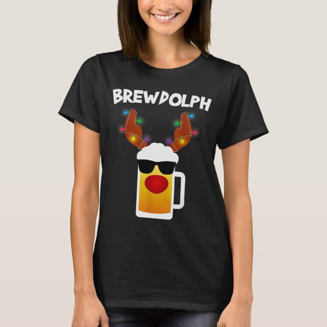 T-shirt Reindeer Beer Rudolph Brewdolph Funny Christmas  (Devant)