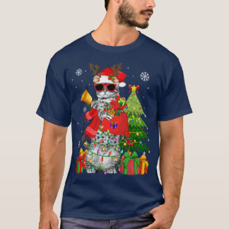 T-shirt Reindeer Chat Feux de Noël Drôle Amoureux des chat