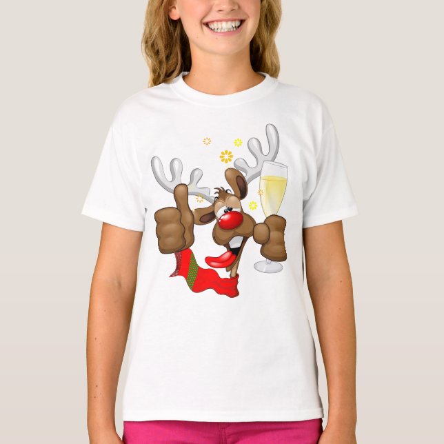 T-shirt Reindeer Drunk Funny Caractère de Noël (Devant)
