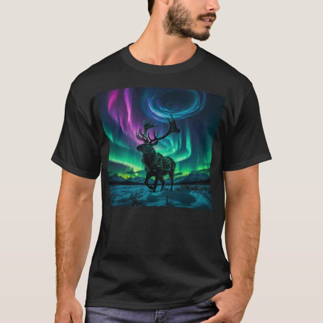 T-shirt Reindeer et Northern Lights Wildlife Design (Devant)