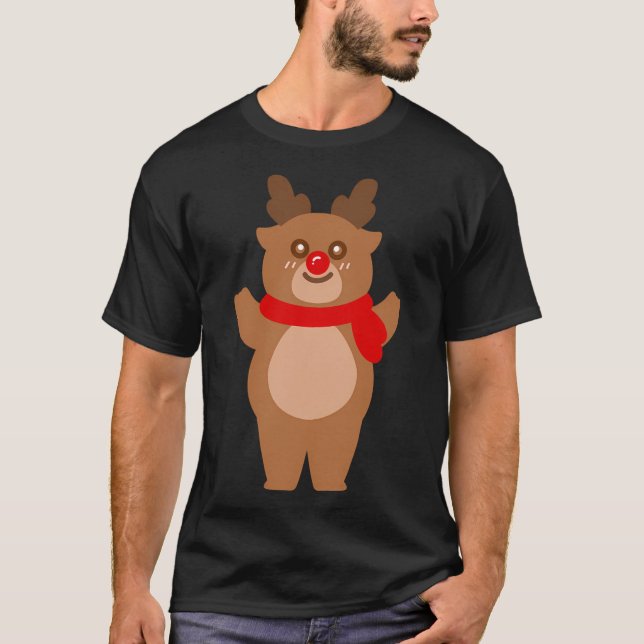 T-shirt Reindeer Et Rudolph Cartoon De Noël Dessiné À La M (Devant)
