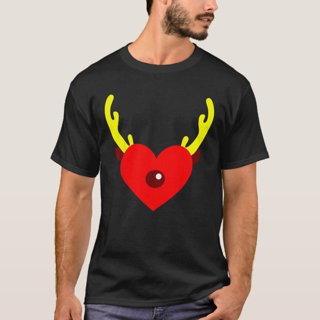 T-shirt Reindeer Heart Antlers Heart Funny Christmas Party (Devant)