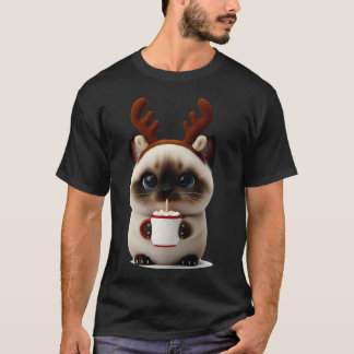T-shirt Reindeer Kitten with Hot Cocoa