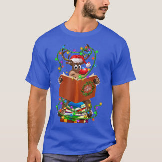 T-shirt Reindeer Lecture Livres Lumières de Noël Ornements