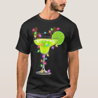 T-shirt Reindeer Margarita Verre Xmas Lumières Boisson Joy