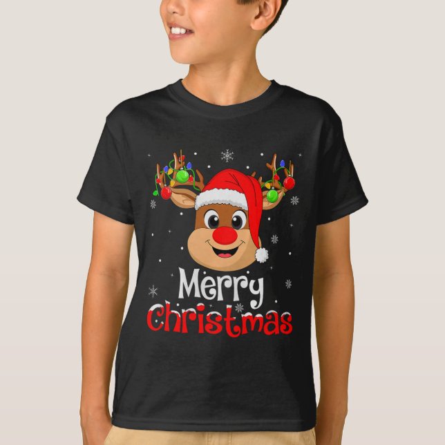 T-shirt Reindeer Merry Christmas Family Men Women Kids Xma (Devant)