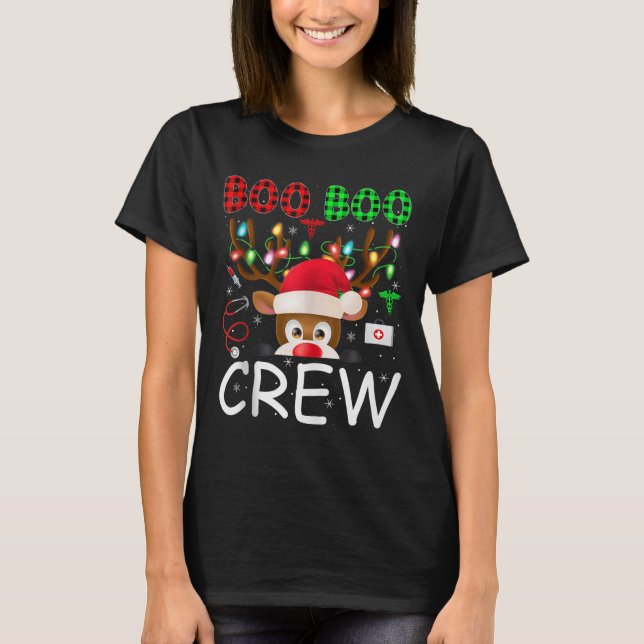 T-shirt Reindeer Nurse Christmas Scrub Tops Boo Crew Nurse (Devant)