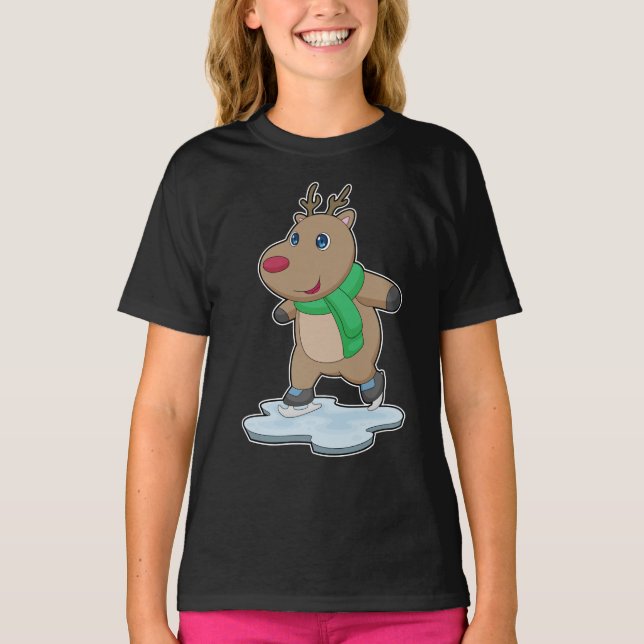 T-shirt Reindeer Patinage sur glace Patins sur glace Patin (Devant)
