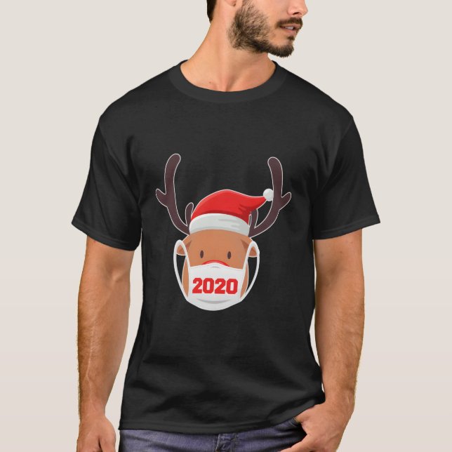 T-shirt Reindeer Portant Le Masque Quarantine 2020 Pour Ch (Devant)