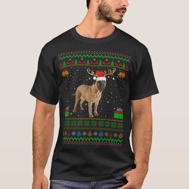T-shirt Reindeer Santa Hat Correspondant Vilain Bullmastif (Devant)