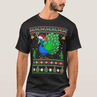 T-shirt Reindeer Santa Hat Matching Ugly Peacock Bird Chri