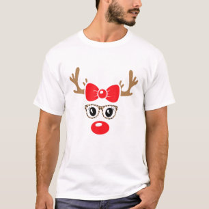 T-shirt Reindeer Visage Noël Empreinte de léopard Lunettes