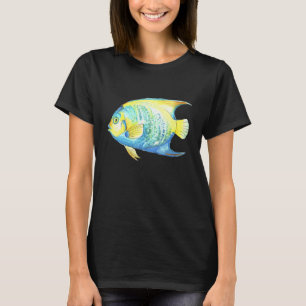 T-shirt Reine angelfish bleue tropicale Aquarium Aquarelle
