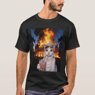 T-shirt Reine Chat Mansion Feu Perles Cocktail Drame Drôle