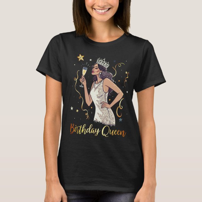 T-shirt Reine d'Anniversaire - Toast au Champagne (Devant)