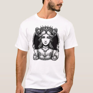 T-shirt Reine des cartes - Illustration monochrome