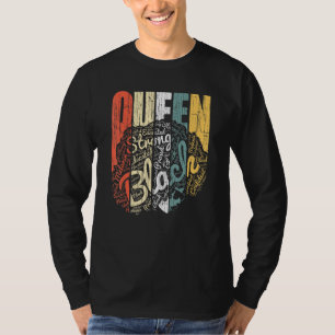 T-shirt Reine Femme Noire Forte Cheveux Naturels Afro Vint
