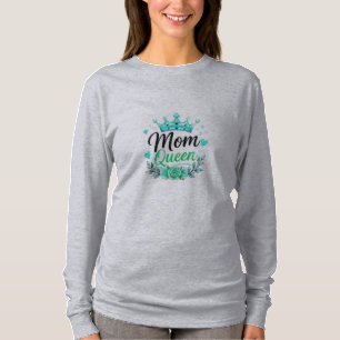 T-shirt Reine Maman Couronne Florale Sarcelle