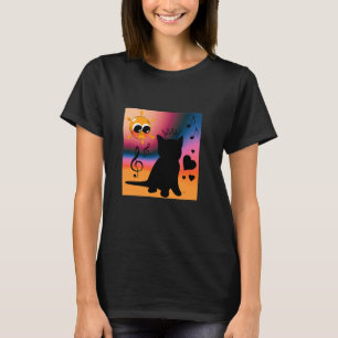 T-shirt Reine noire Chat Kitty noir avec des notes de musi