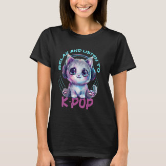 T-shirt Relax And Listen To KPOP Kawaii Cat wearing Headph