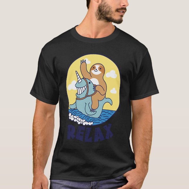 T-shirt Relax Sloth riding a narwhal Cute Ocean Creature S (Devant)