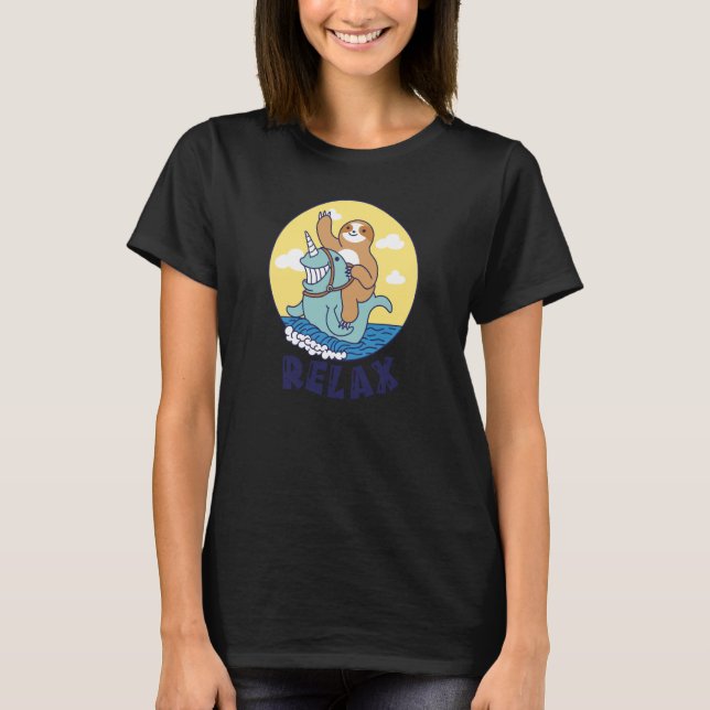 T-shirt Relax Sloth riding a narwhal Cute Ocean Creature S (Devant)