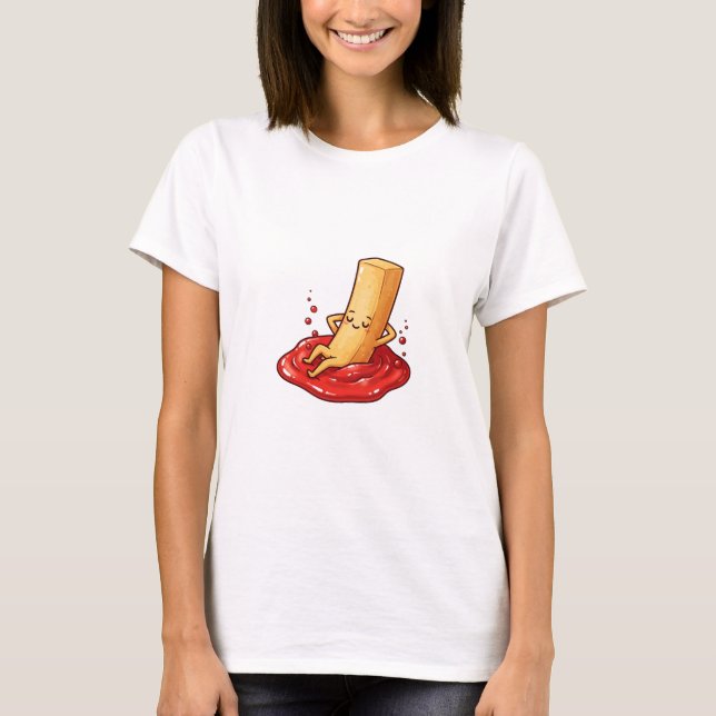 T-shirt Relaxed French Fry Character Lounging in Ketchup (Devant)