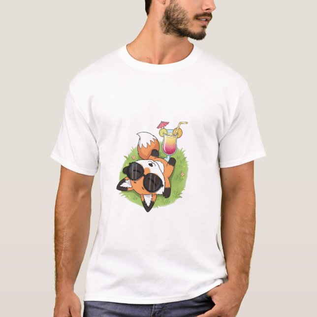 T-shirt Relaxed Summer Fox Wearing Sunglasses (Devant)