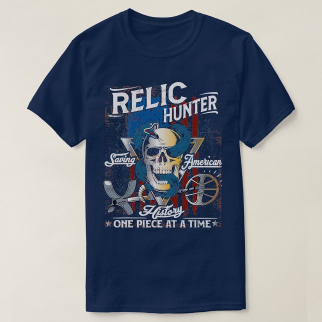T-shirt Relic Hunter American Flag Skull Metal (Design devant)
