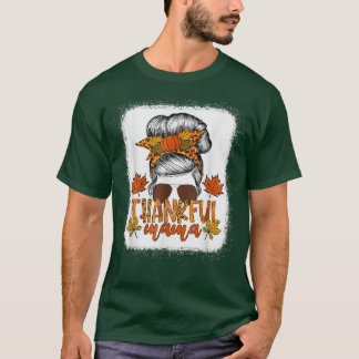 T-shirt Remerciements Mama Messy Bun Fall Feuilles Automne