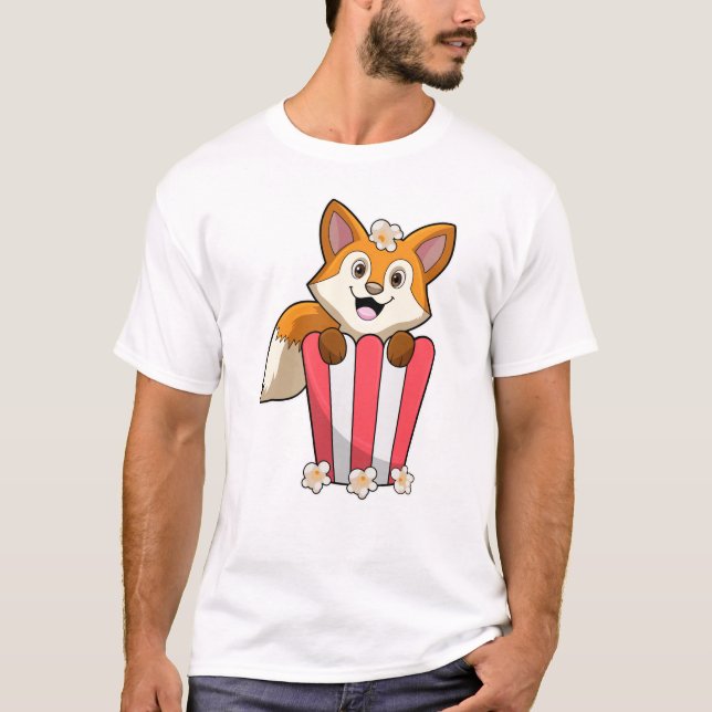 T-shirt Renard à manger avec Popcorn (Devant)