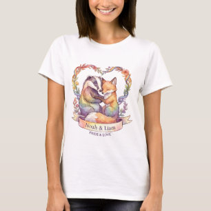 T-shirt Renard arc-en-ciel aquarelle et badge de fierté pe