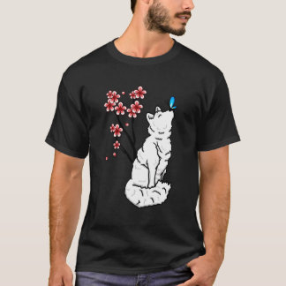 T-shirt Renard arctique Sakura Papillon mou Animal Lov