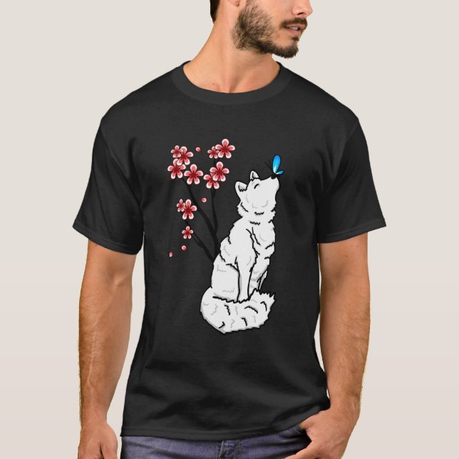 T-shirt Renard arctique Sakura Papillon mou Animal Lov (Devant)