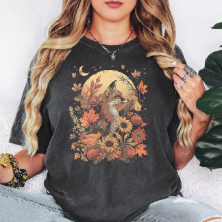 T-shirt Renard automnal enchanteur avec feuillage d'automn