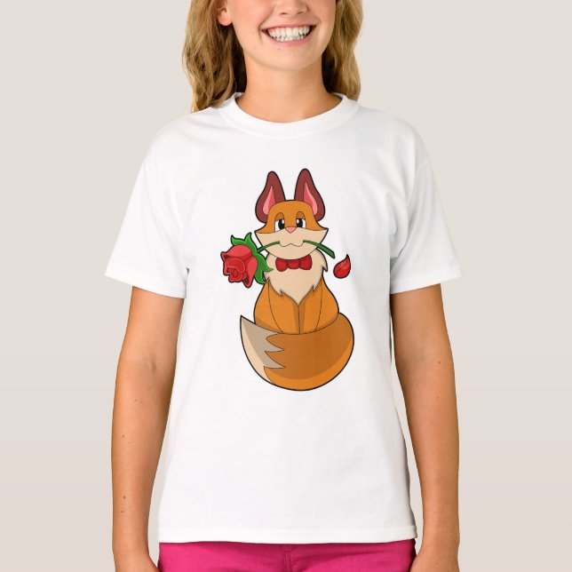 T-shirt Renard avec fleur Rose (Devant)