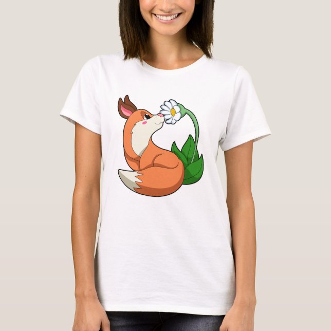 T-shirt Renard avec fleurs blanches (Devant)