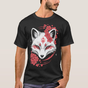 T-shirt Renard Blanc Japonais Kitsune Anime Kawaii Cerise