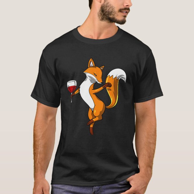 T-shirt Renard Boire Vin Fête Drôle Forêt Animaux Femmes (Devant)
