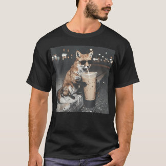 T-shirt Renard buvant un café glacé, drôle d'animal