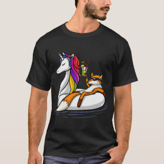 T-shirt Renard chevauchant une licorne flottante