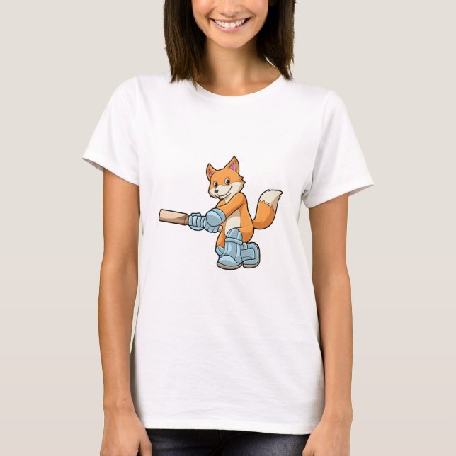 T-shirt Renard comme batteur avec chauve-souris de cricket (Devant)