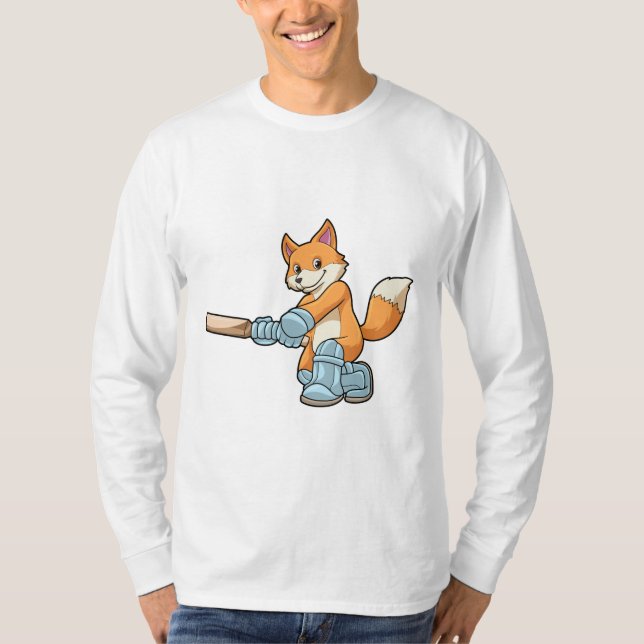 T-shirt Renard comme batteur avec chauve-souris de cricket (Devant)