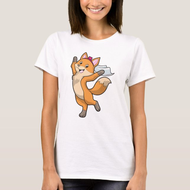 T-shirt Renard comme mariée avec voile et cœur (Devant)