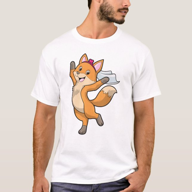 T-shirt Renard comme mariée avec voile et cœur (Devant)