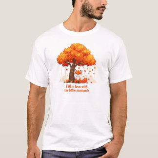 T-shirt Renard de dessin animé en automne avec illustratio