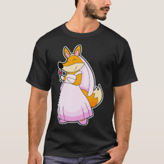 T-shirt Renard en mariée avec verre de vin rouge