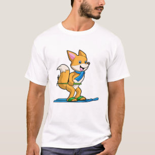 T-shirt Renard en ski avec des pôles de ski