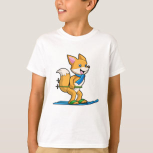 T-shirt Renard en ski avec des pôles de ski